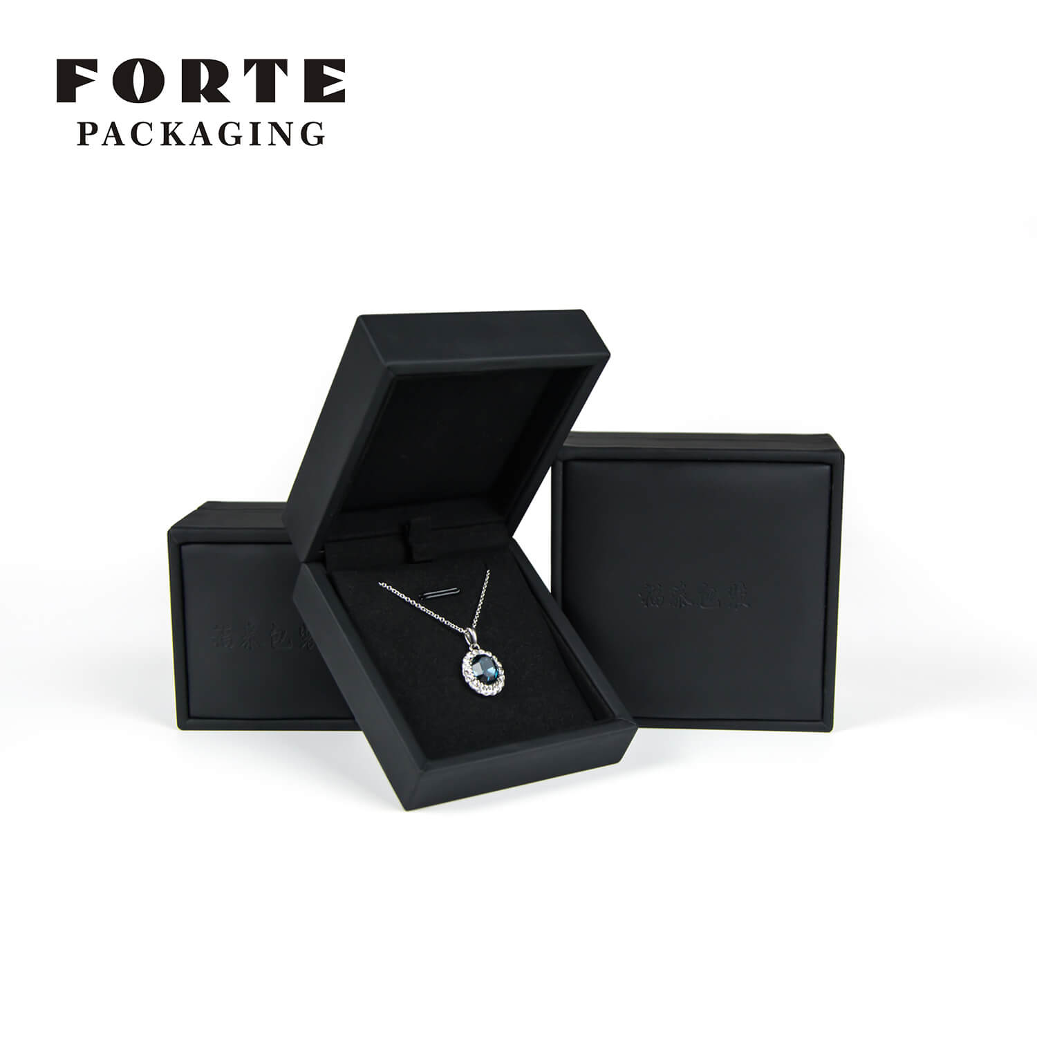 FORTE Factory Beliebte schwarze Luxus-Leder-Schmuckschatulle mit individuellem Logo. Schmuckverpackungsbox für Ringanhänger-Armband