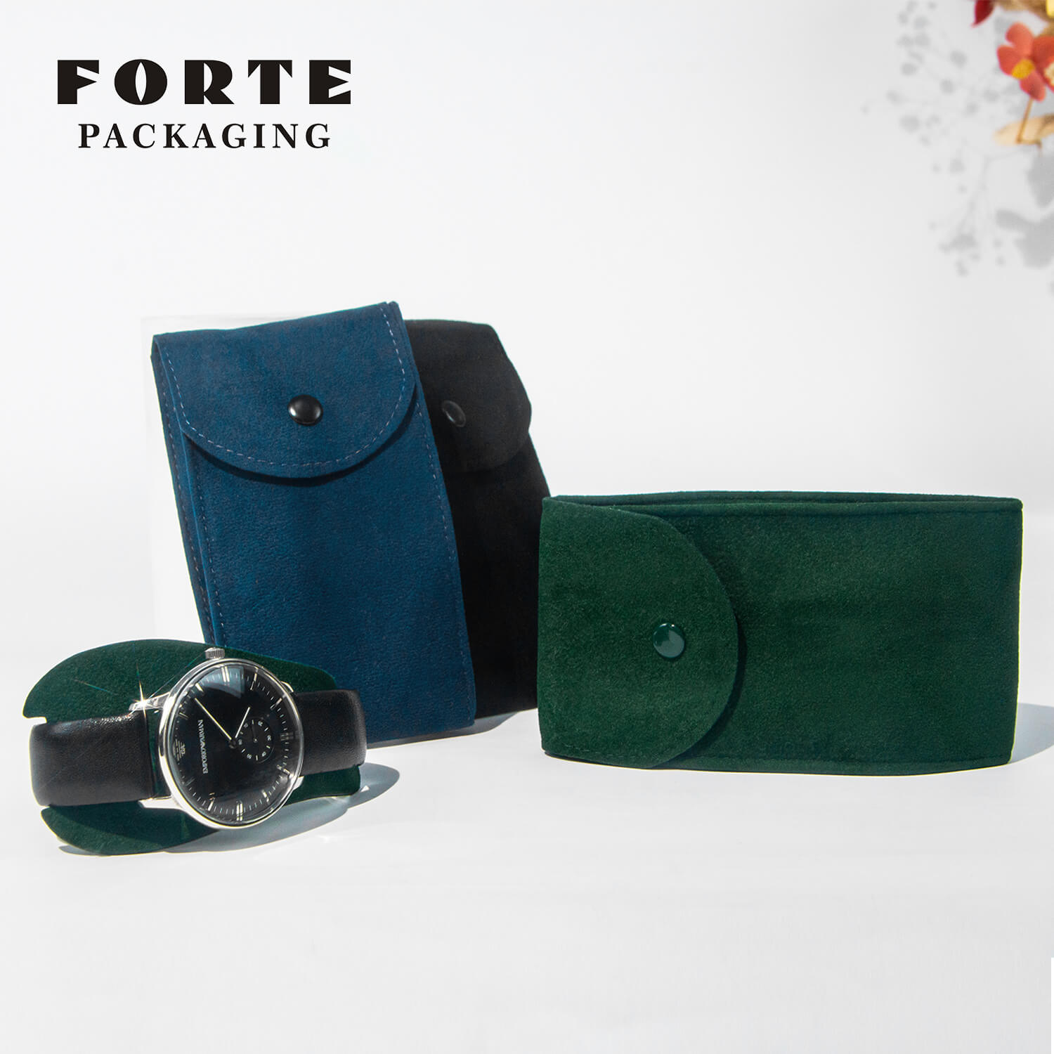 FORTE Wholesale schwarzer Umschlagtyp Uhrenarmband Samt Schmuckbeutel Tasche Schnappschnalle grün marineblau individuelle Uhrenarmbandtaschen mit Logo