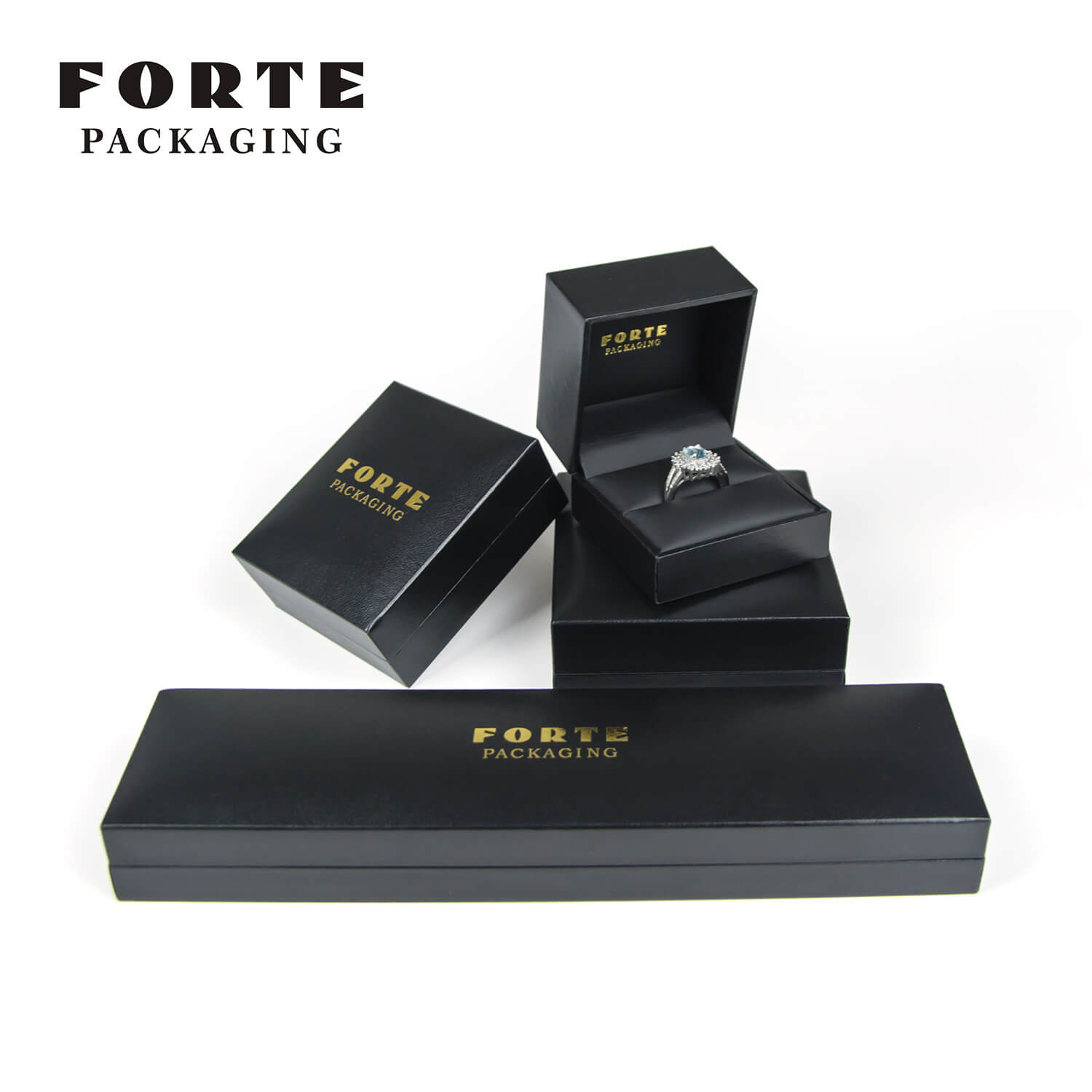 FORTE Hersteller Großhandel heißer Verkauf schwarz Luxus individuelle Schmuckverpackungsbox aus Kunstlederpapier für Ringanhängerarmband