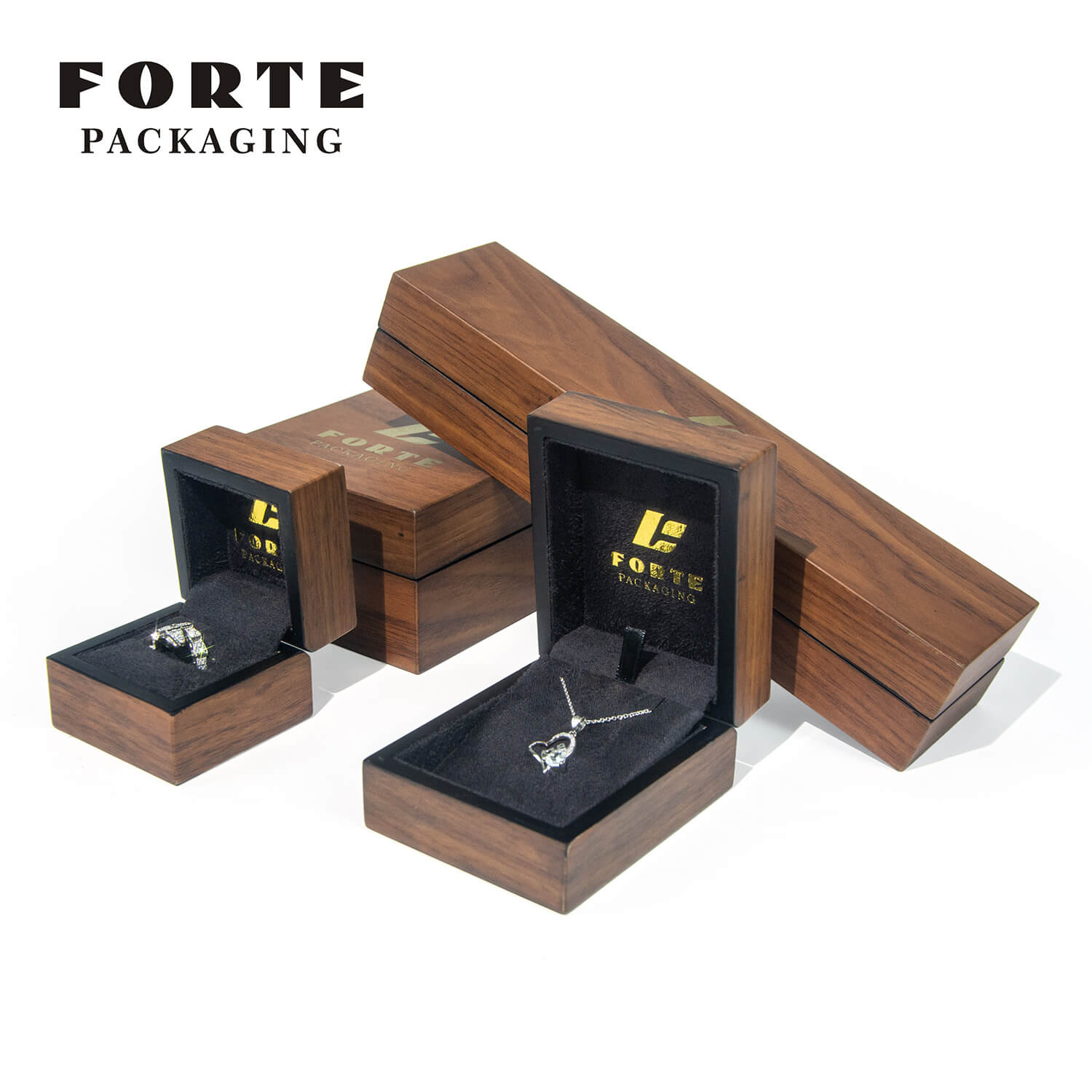 FORTE Naturholzverpackungen Großhandel für Schmuck Holzverpackungen Kundenspezifische Holz-Ehering-Box Individuelles Logo Luxuriöse Armreif-Boxen