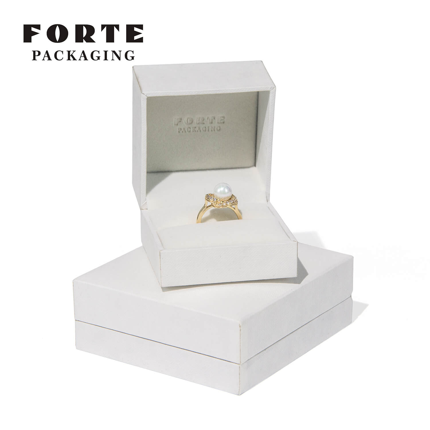 FORTE Neuestes Design, modernes weißes Kunstlederpapier, individuelles Logo, Armband, Halskette, Ring, Armband, Reise, Schmuckverpackung, Aufbewahrungsbox