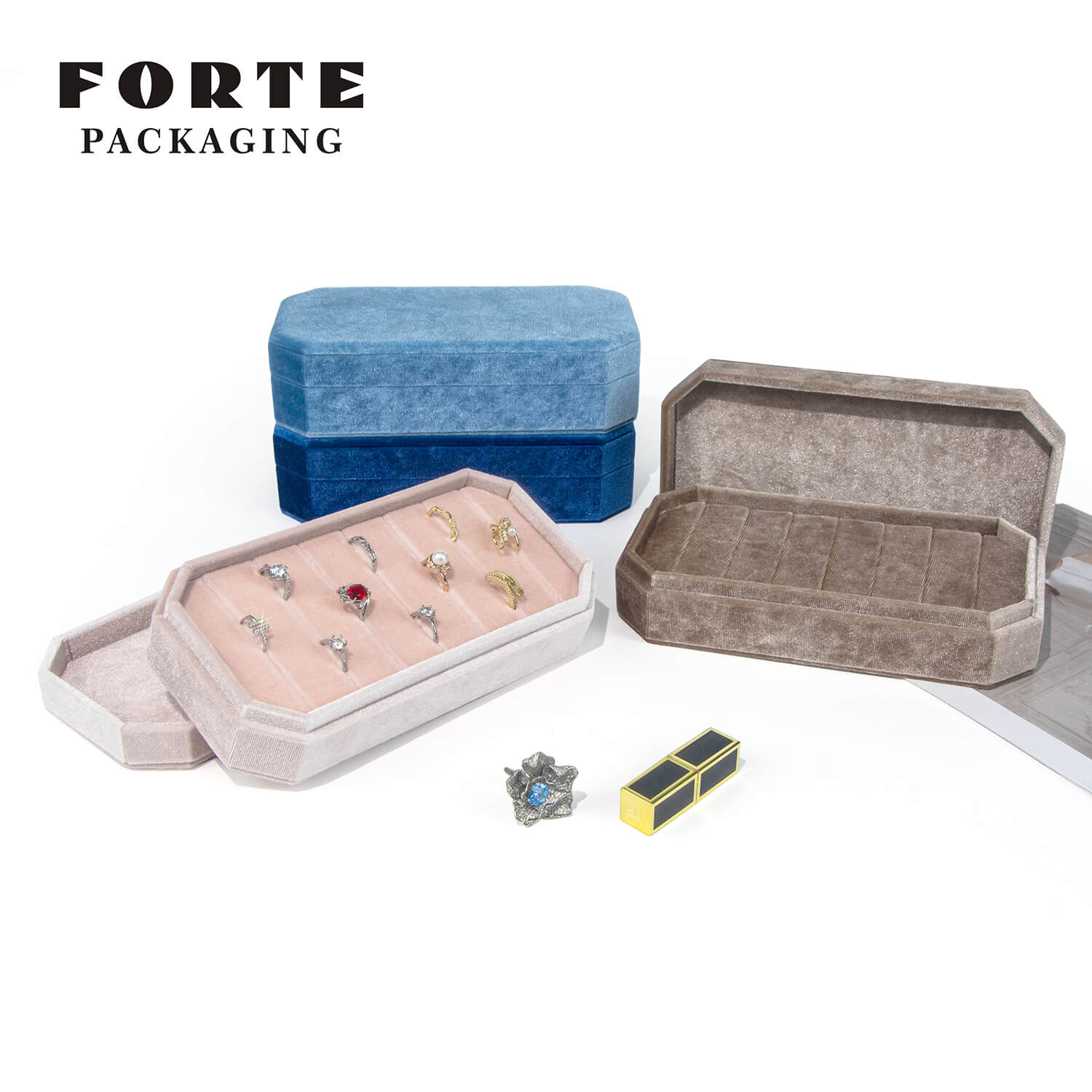 Forte Korea Samt-Schmuckteller-Verpackung, Ohrring-Ring-Schaufenster, Schmuck-Display-Tablett, Schmuck-Samt-Box