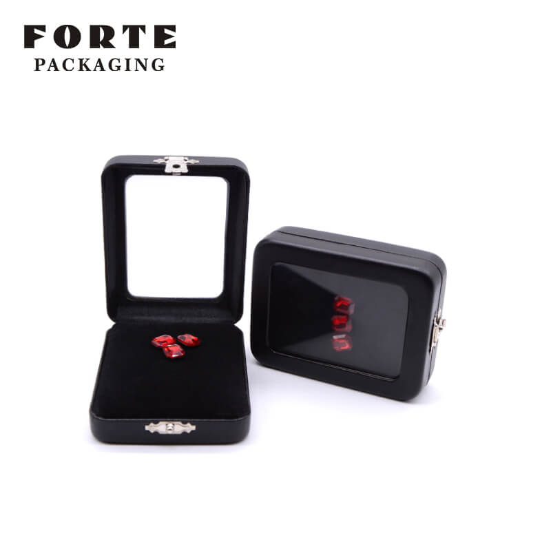 FORTE Edelstein-Aufbewahrungsbox, schwarzes PU-Leder, Diamant-Displaybox 