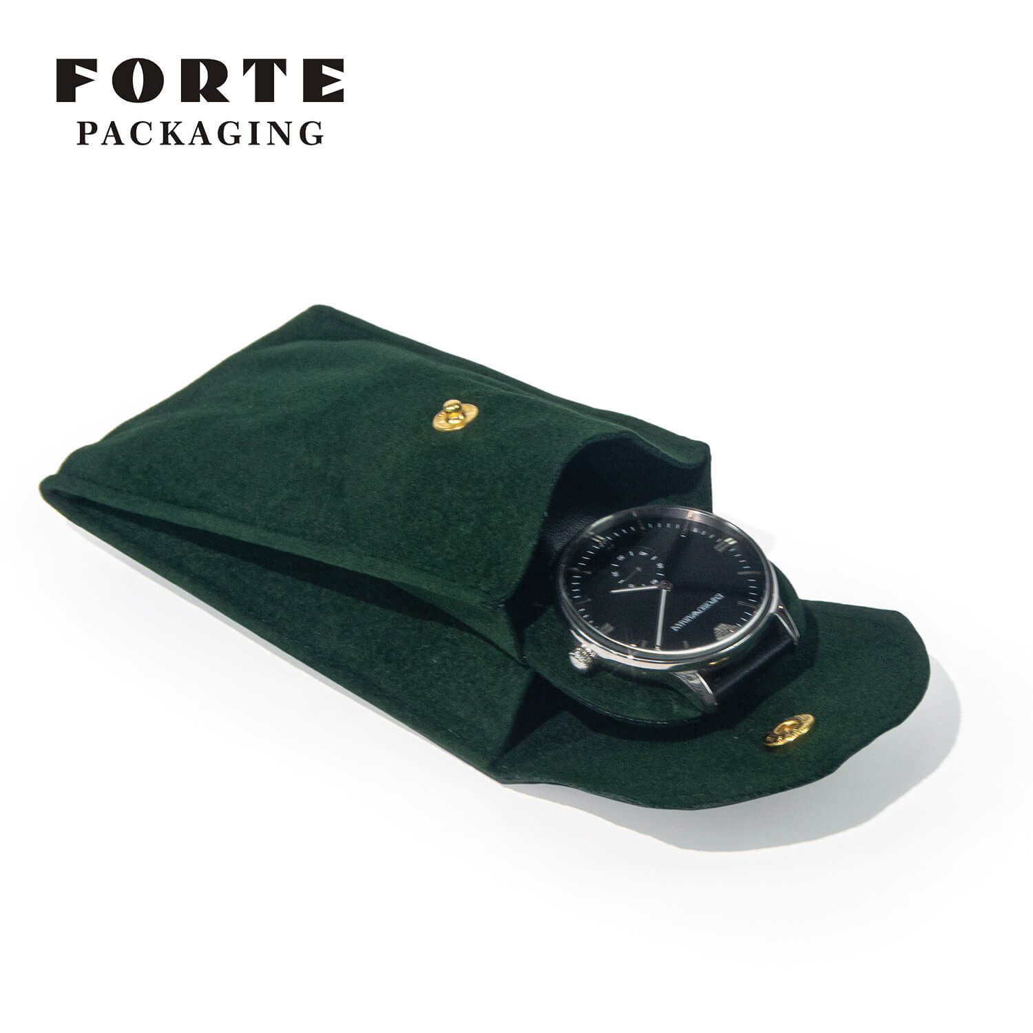 FORTE Wholesale schwarzer Umschlagtyp Uhrenarmband Samt Schmuckbeutel Tasche Schnappschnalle grün marineblau individuelle Uhrenarmbandtaschen mit Logo