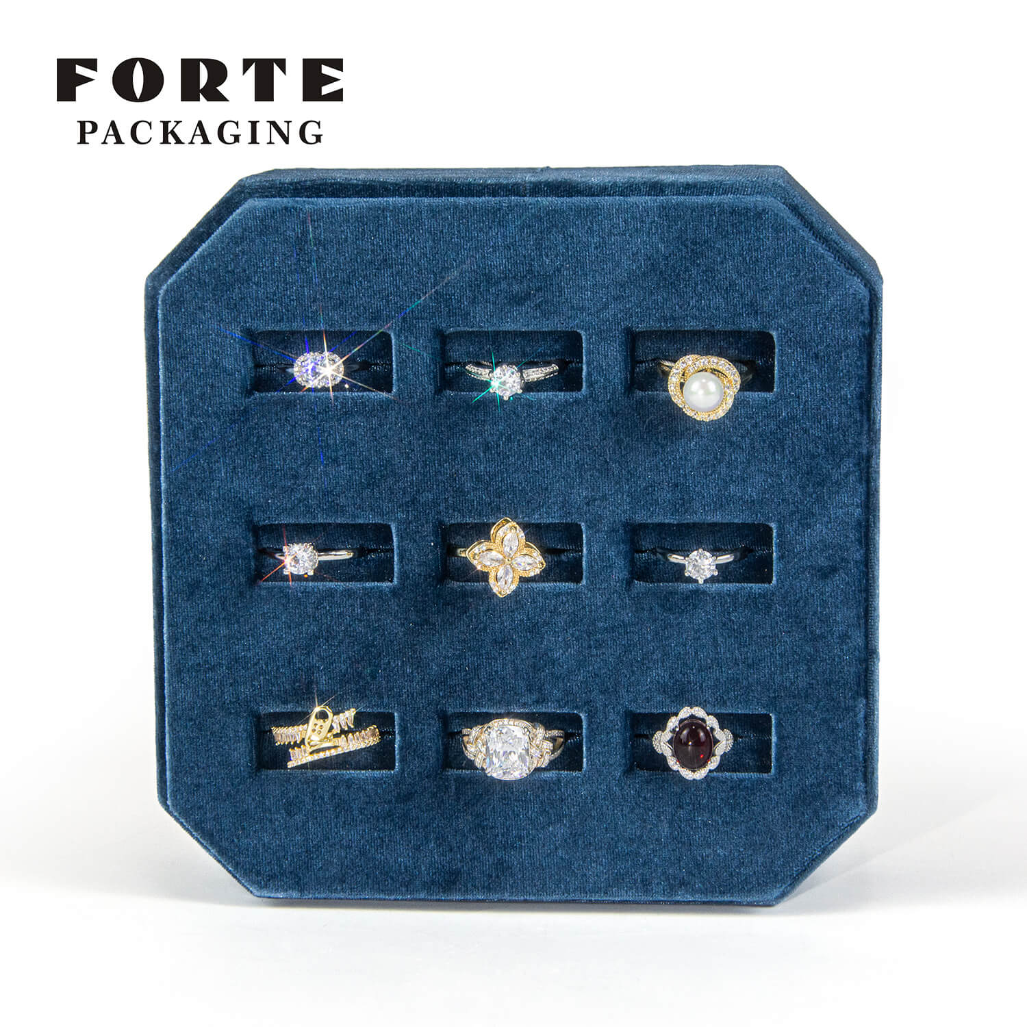 Forte Packaging achteckige Schmuck-Display-Sets aus Samt, modische Samtbox, Ring, Armband, Halskette, Schmuckaufbewahrung, Schmuck-Display-Tablett